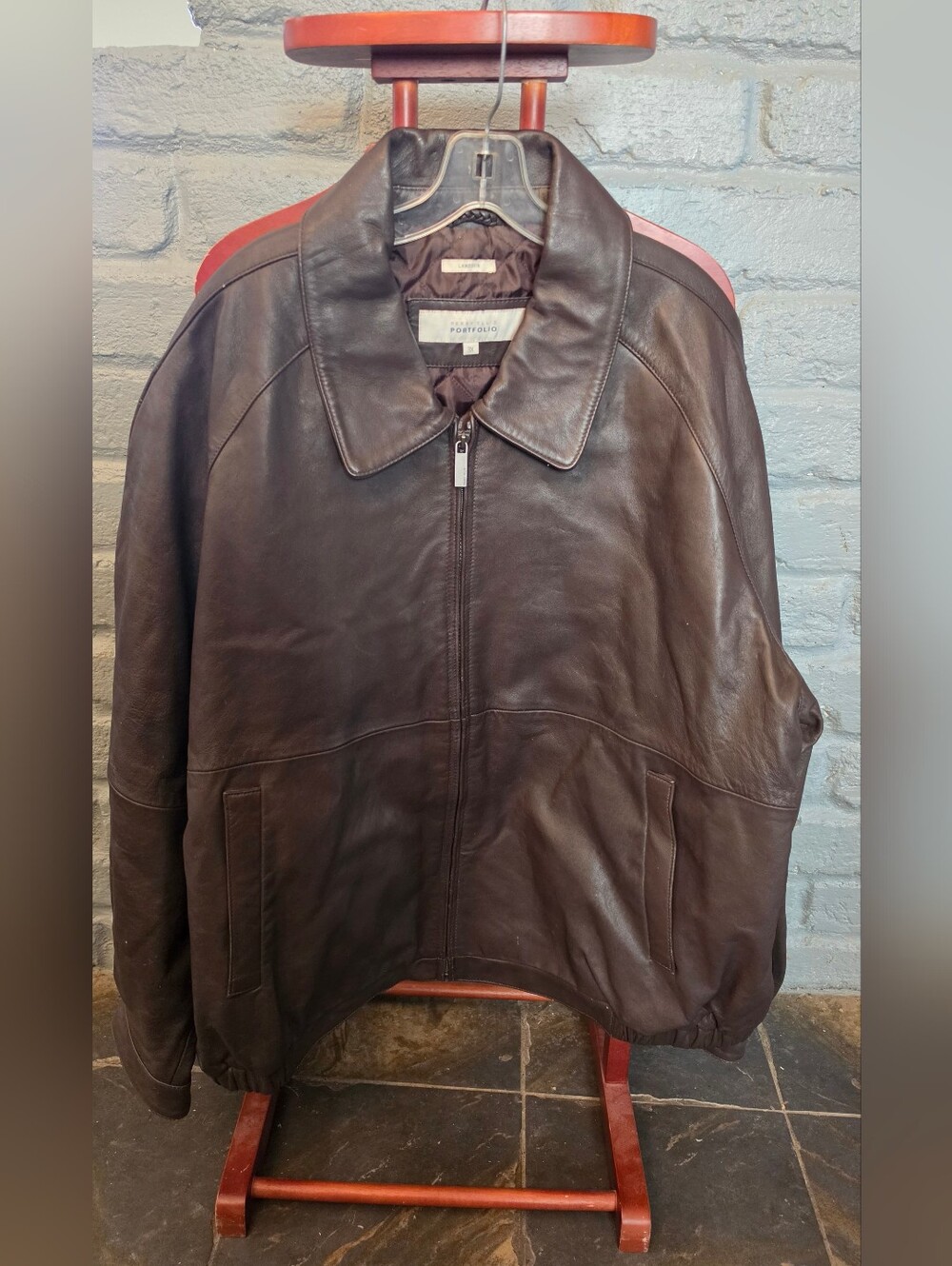Perry Ellis Portfolio Dark Brown LAMBSKIN Leather Zip-Front Jacket MEN'S 3XL
